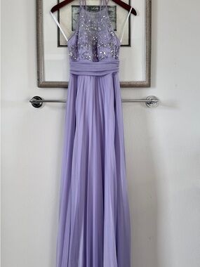 B. Darlin Lavender Lilac Beaded Halter Dress sheer top with rhinestones size 5/6
